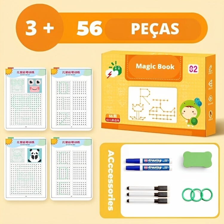 Caderno de Traço e Desenho Infantil Magic Book + Livro de Desenvolvimento Infantil (BRINDE!) Caderno de Traço e Desenho-edu-321 VF Villa Kids 56 PCS 