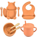 Kit 8 Pcs, Prato Formato Esquilo Com Ventosa, Babador, Conjunto Alimentação Para Bebê kit prato de silicone rosa-beb-322 VF Villa Kids Lanranja 