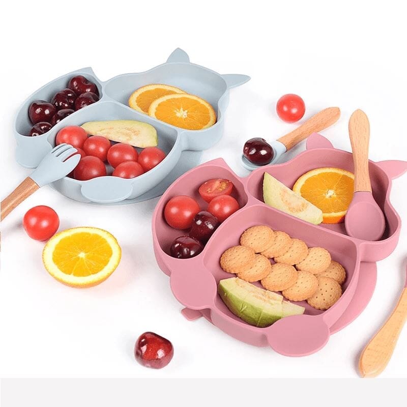 Kit 8 Pcs, Prato Formato Esquilo Com Ventosa, Babador, Conjunto Alimentação Para Bebê kit prato de silicone rosa-beb-322 VF Villa Kids 