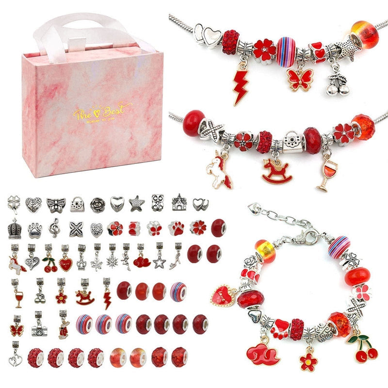 Kit Completo Pulseiras e Berloques tudo em Prata 925 Pulseira-brin-313 FAB Mundo Vermelho 